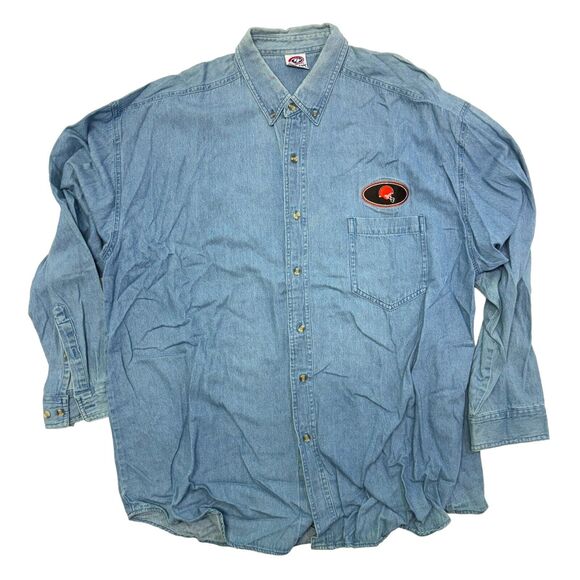 VTG Cleveland Browns Football Denim Jean Jacket Lightweight Embroidered NFL Logo - Picture 1 of 5